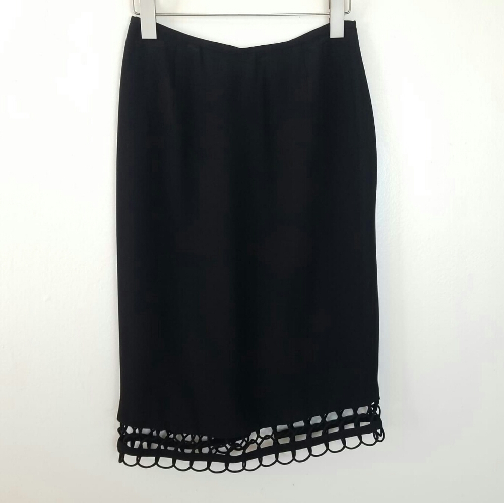 Lafayette 148 Pencil Skirt Black 4 Braided Trim Classic Feminine Business